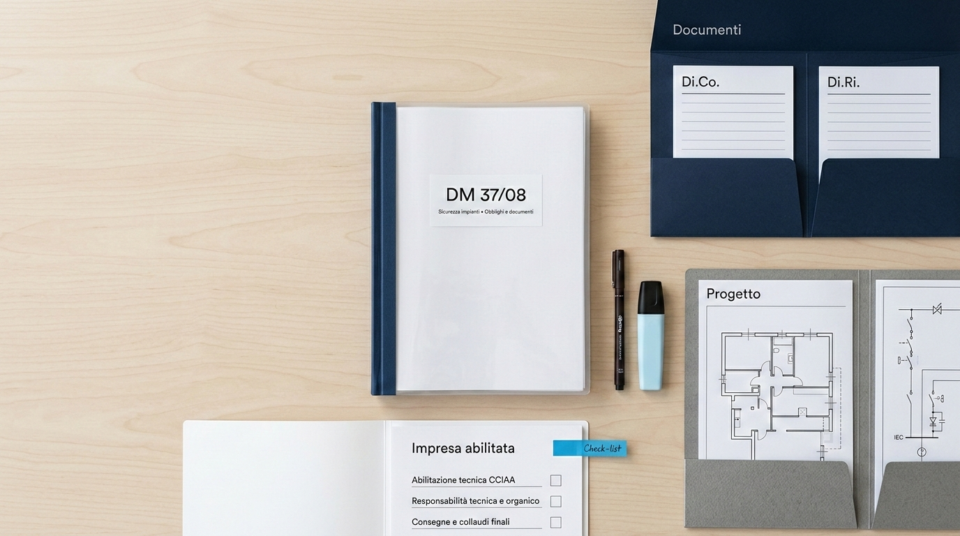 DM 37/08: guida completa su obblighi, documenti e quando serve il progetto (focus impianti elettrici)